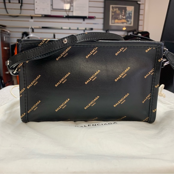 Balenciaga Allover Black Bazar Logo Pochette Shoulder Crossbody Bag - Picture 1 of 16